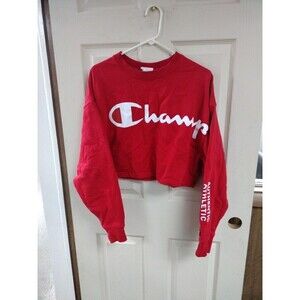 Champion Reverse Weave Sweatshirt Womens Medium Crewneck Cropped Red M